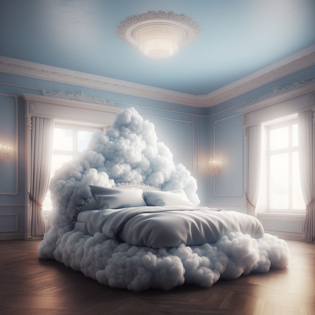 Chaim a royal bed on top of fluffy clouds. Hyper realistic 8k f e71fb157 f35a 4dc4 a308 2ed8004fd30d